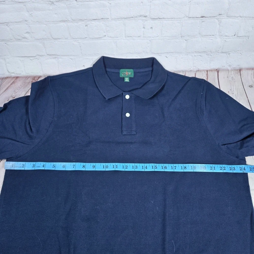 J Crew Mens Long Sleeve Polo Shirt Navy Blue XXL Tall Cotton Made in Vietnam‎